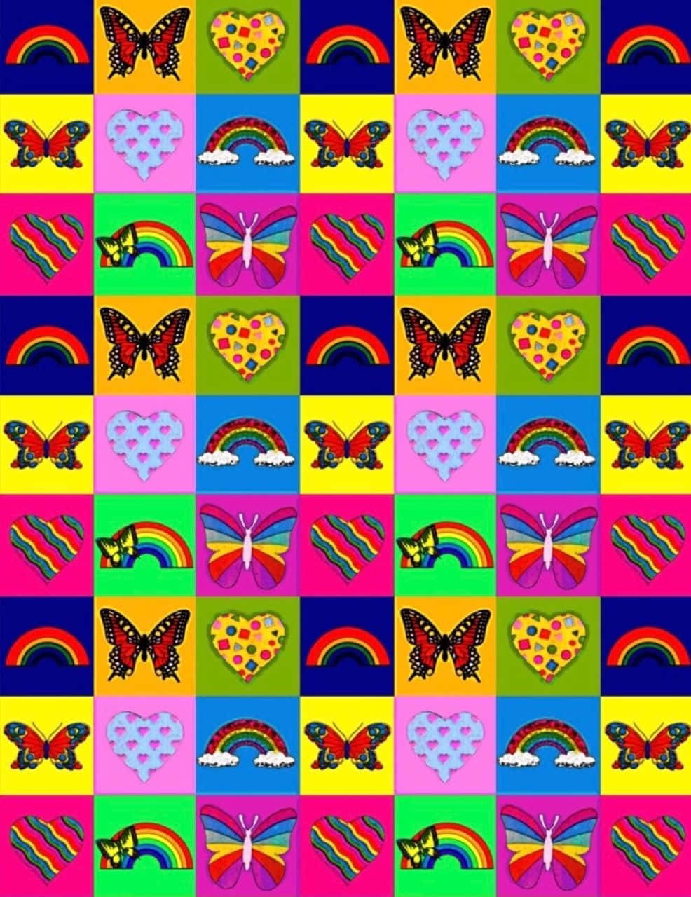 Rainbows, Butterflies, Hearts And Stars On A Colorful Background Wallpaper