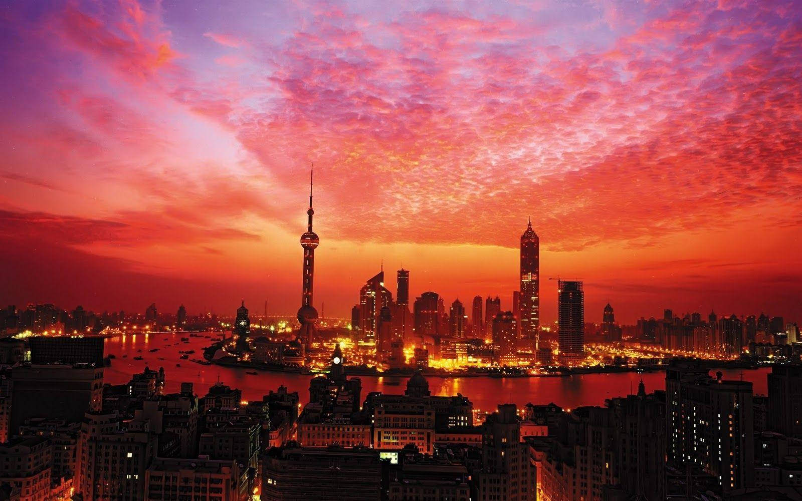 Random Shanghai City Skyline Sunset Wallpaper