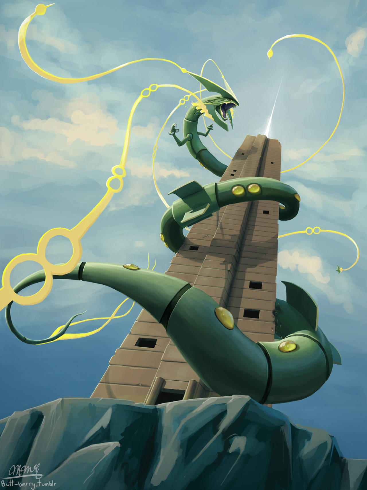 Rayquaza Attacking A Pillar Wallpaper