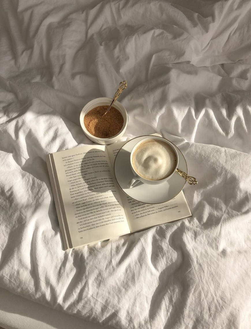 Reading In Bed With Coffee Aesthetic Wallpaper