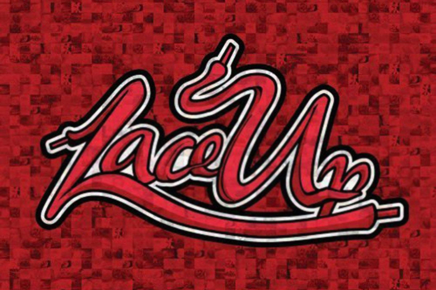 Red Abstract Lace Up Logo Wallpaper