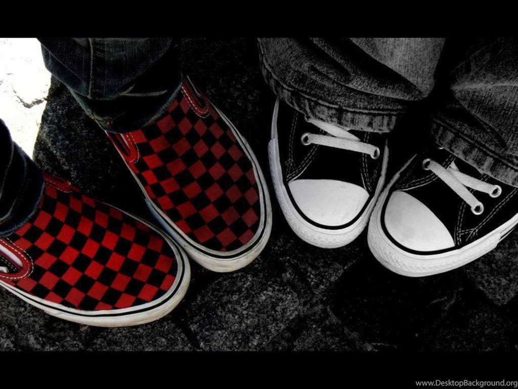 Red And Black Vans On Feet Wallpaper
