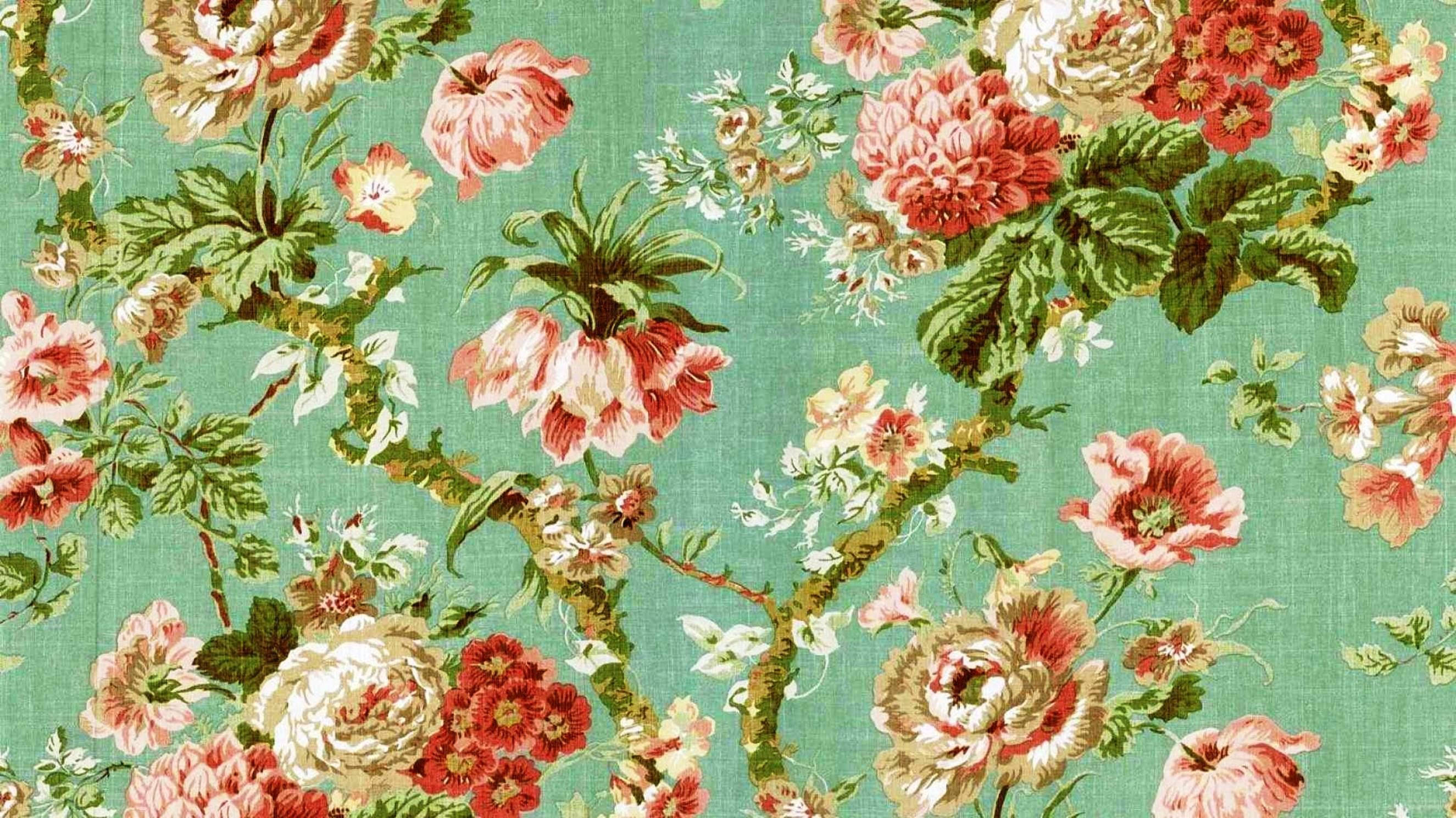 Red And Green Vintage Floral Desktop Wallpaper