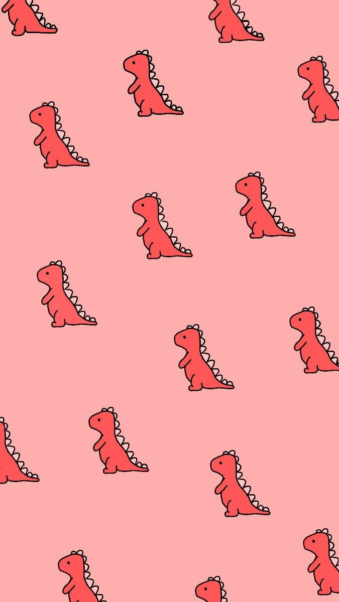 Red And Pink Dino Kawaii Iphone Wallpaper