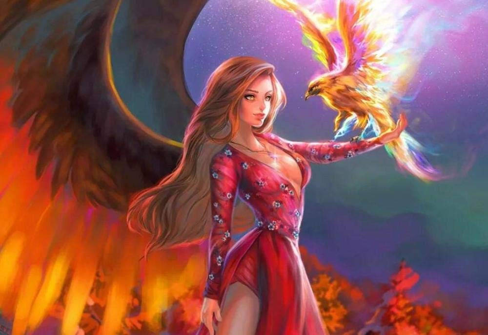 Red Angel And Bird Fire Wings Wallpaper