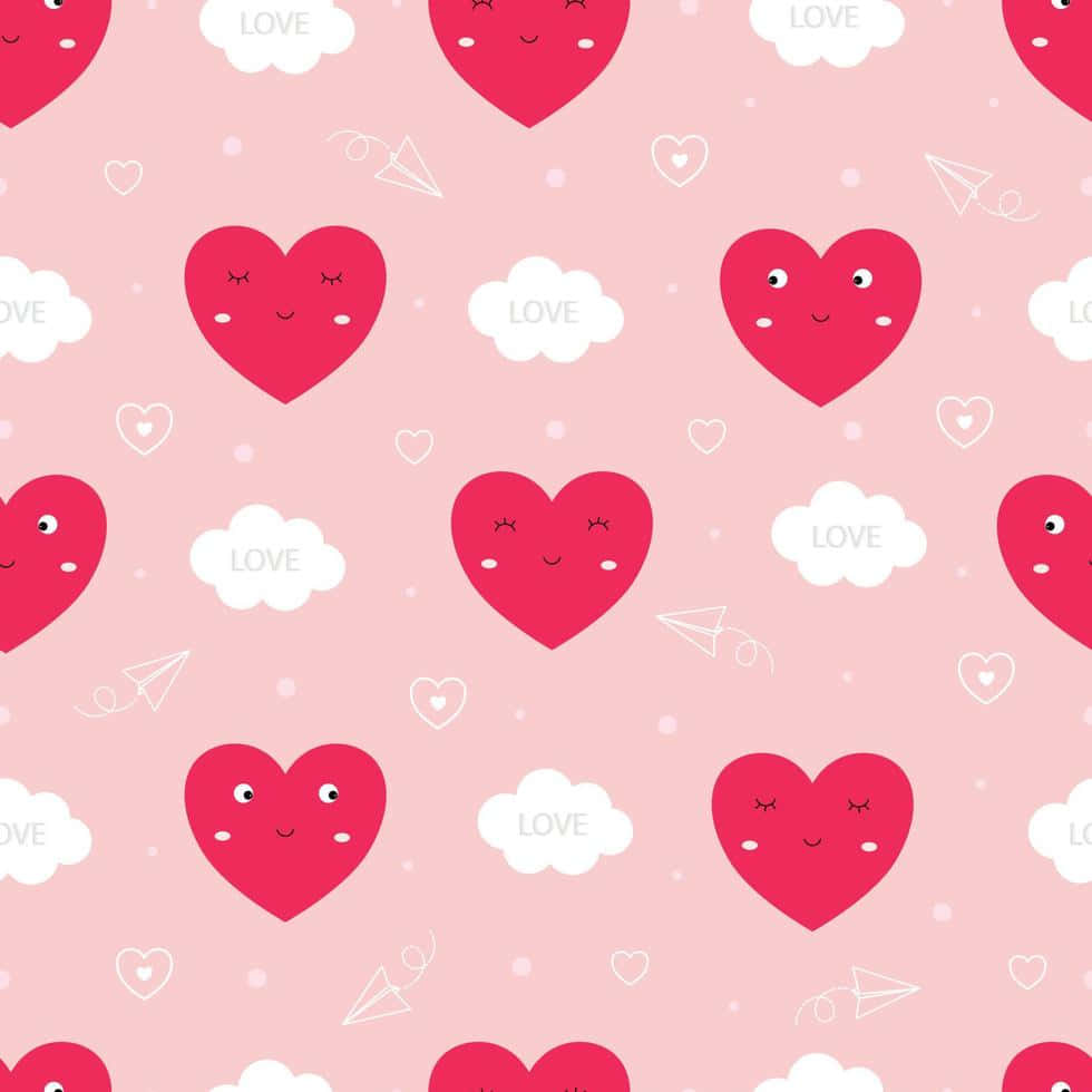 Red Cute Valentines Day Hearts Cartoon Pattern Wallpaper
