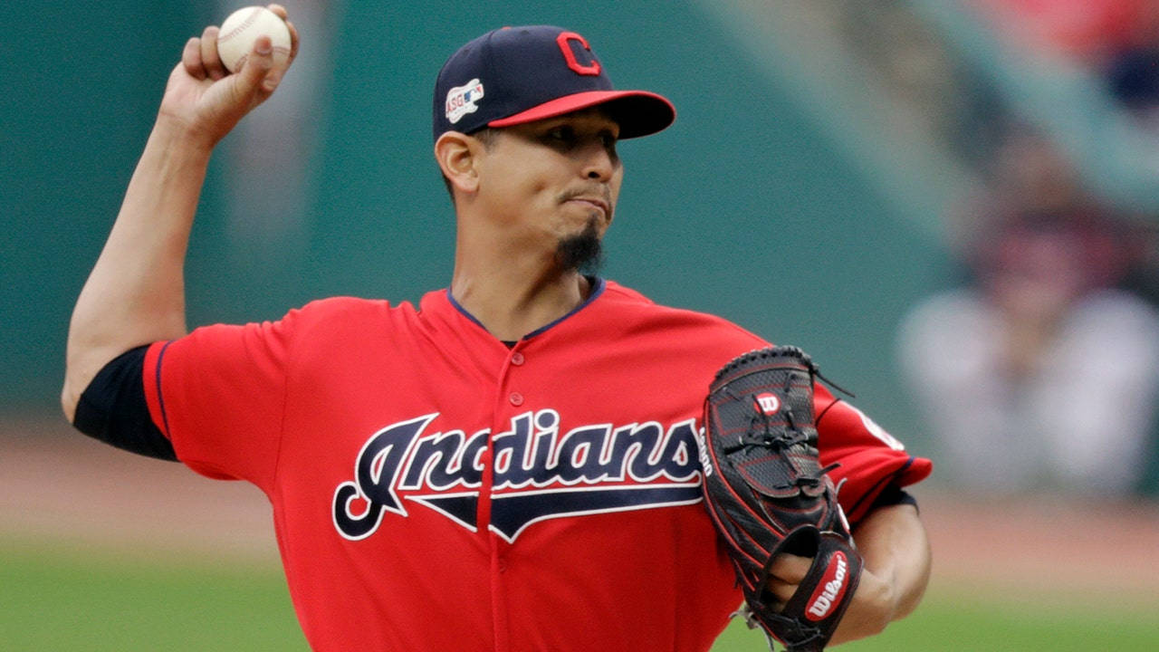 Red Jersey Carlos Carrasco Throwing Ball Wallpaper