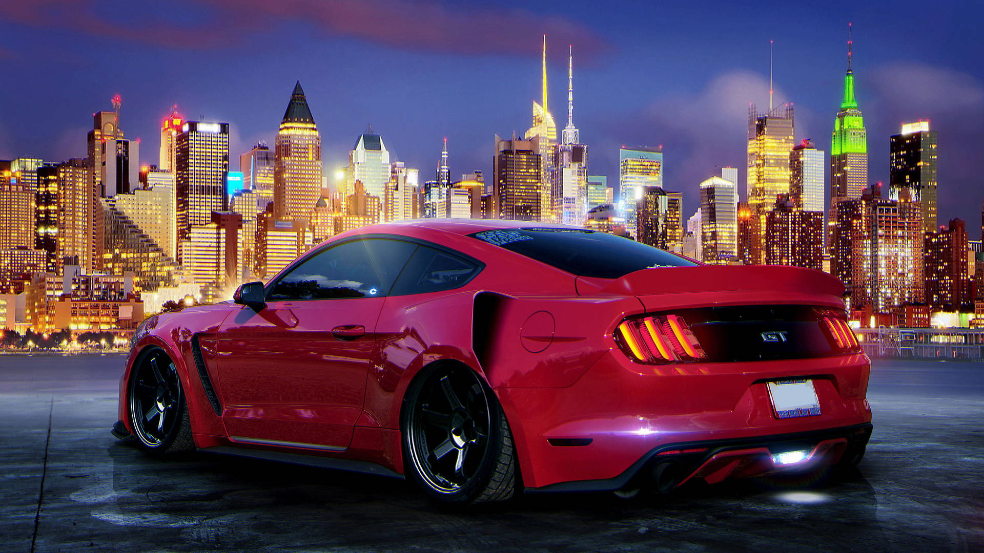 Red Mustang In City Wallpaper