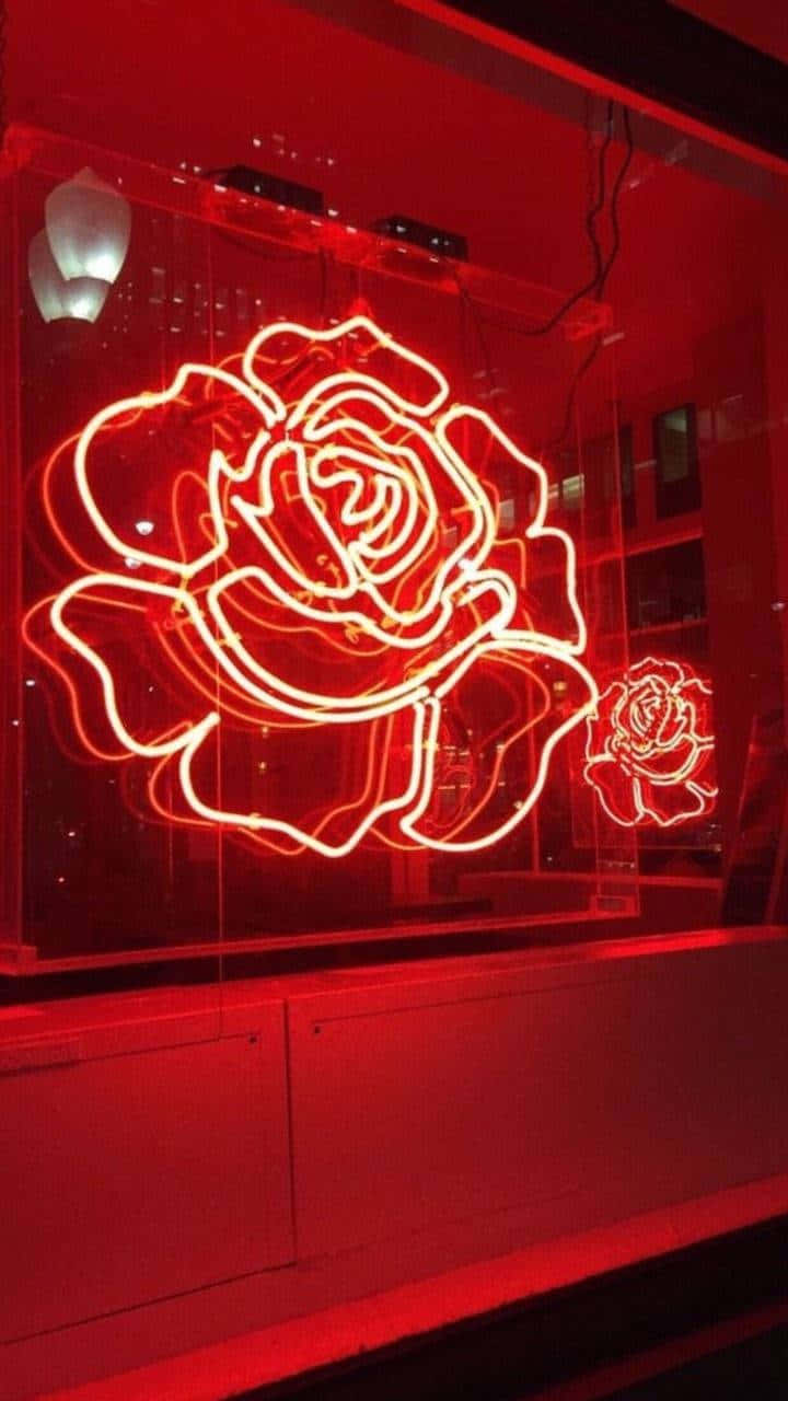 Red Neon Flower Sign Dark Red Aesthetic Wallpaper