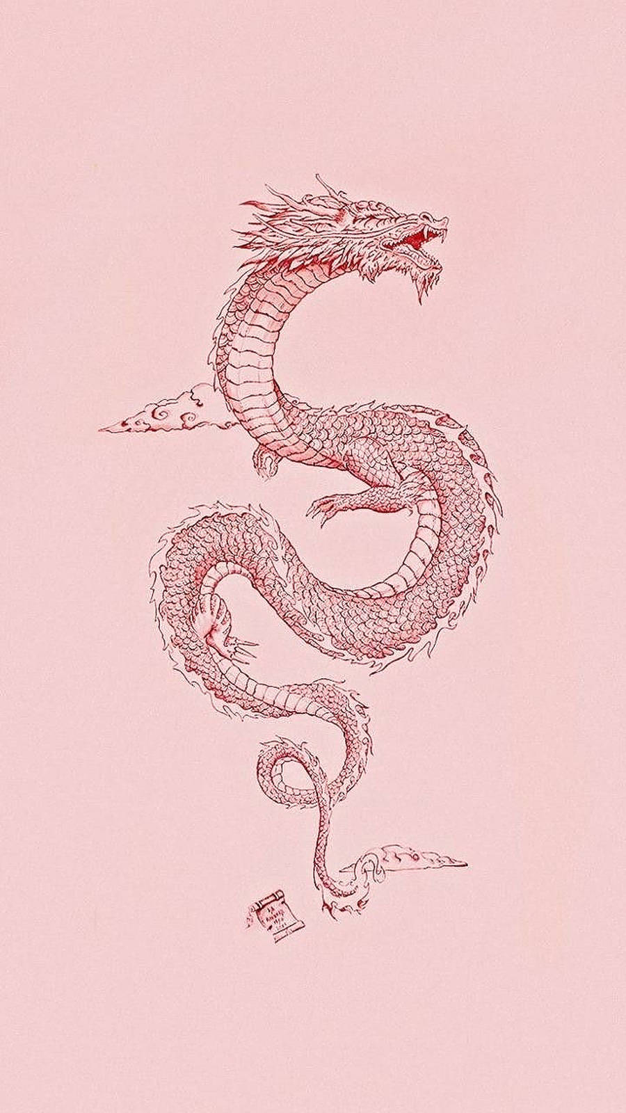 Red Sketched Japanese Dragon Tattoo Wallpaper