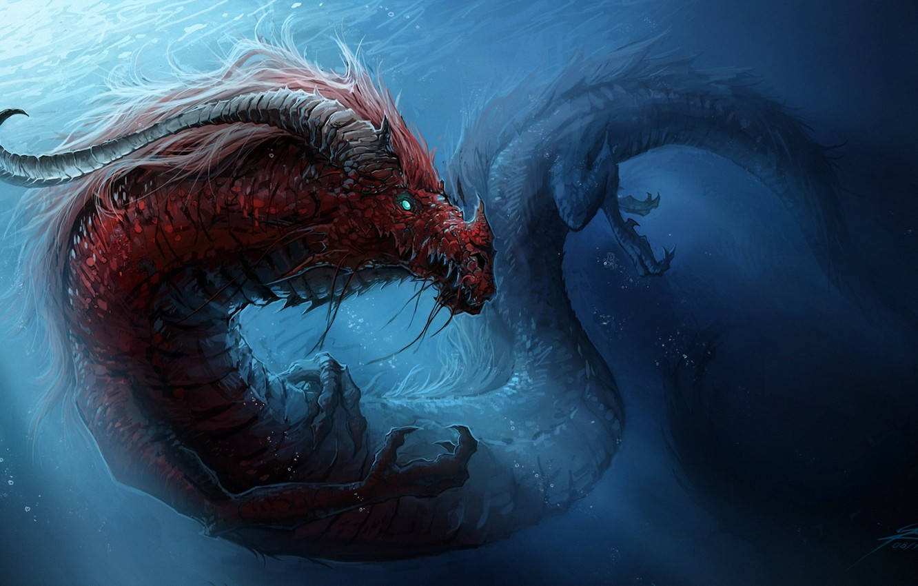 Red Snake Water Dragon In Ocean Wallpaper