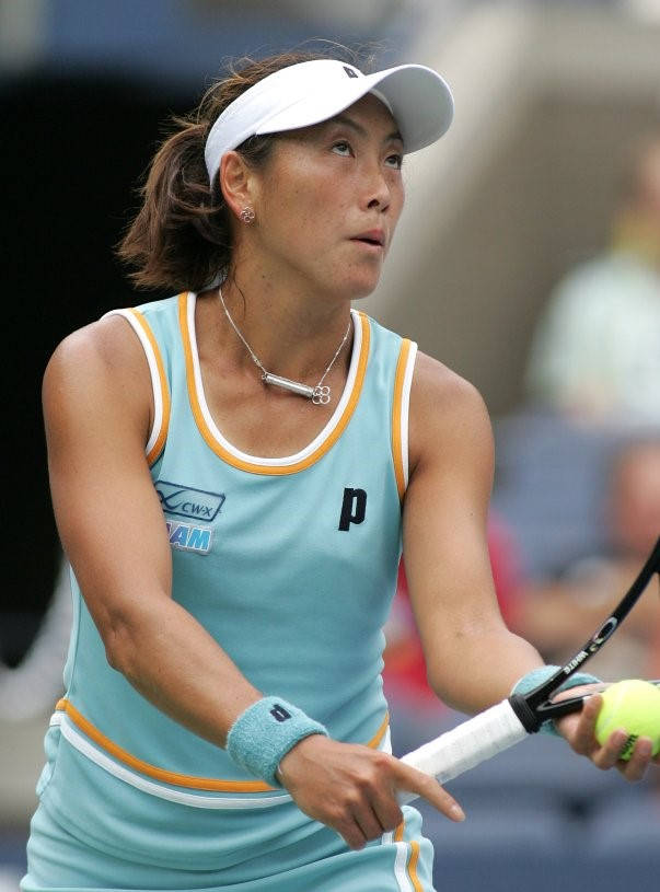 Renowned Tennis Star Ai Sugiyama In Sky Blue Attire Wallpaper