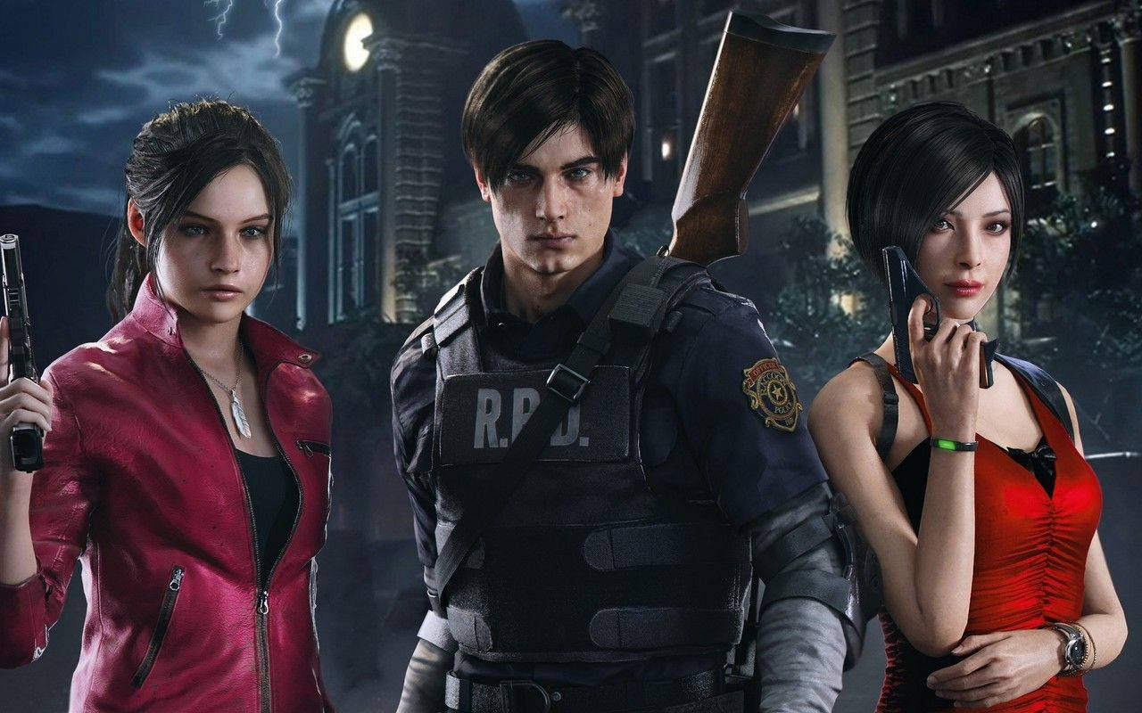 Resident Evil 2 Characters Outside Building Wallpaper