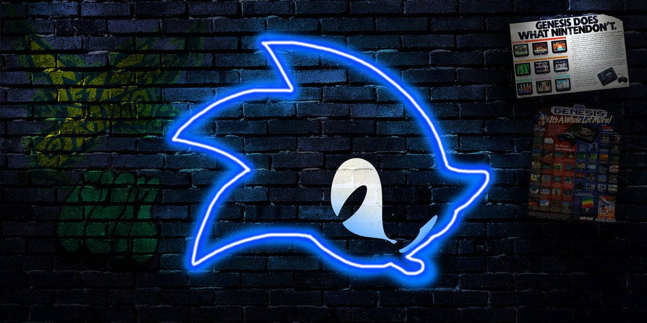 Retro Blue Neon Sonic Logo Wallpaper