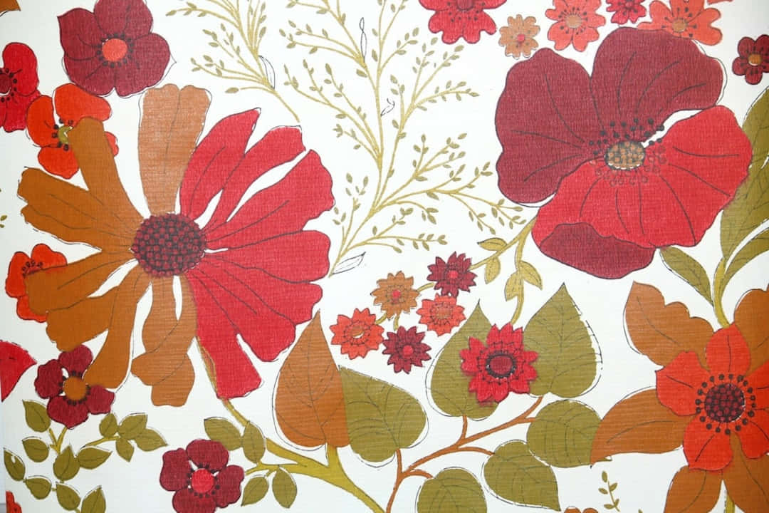 Retro Red 70s Floral Design Wallpaper