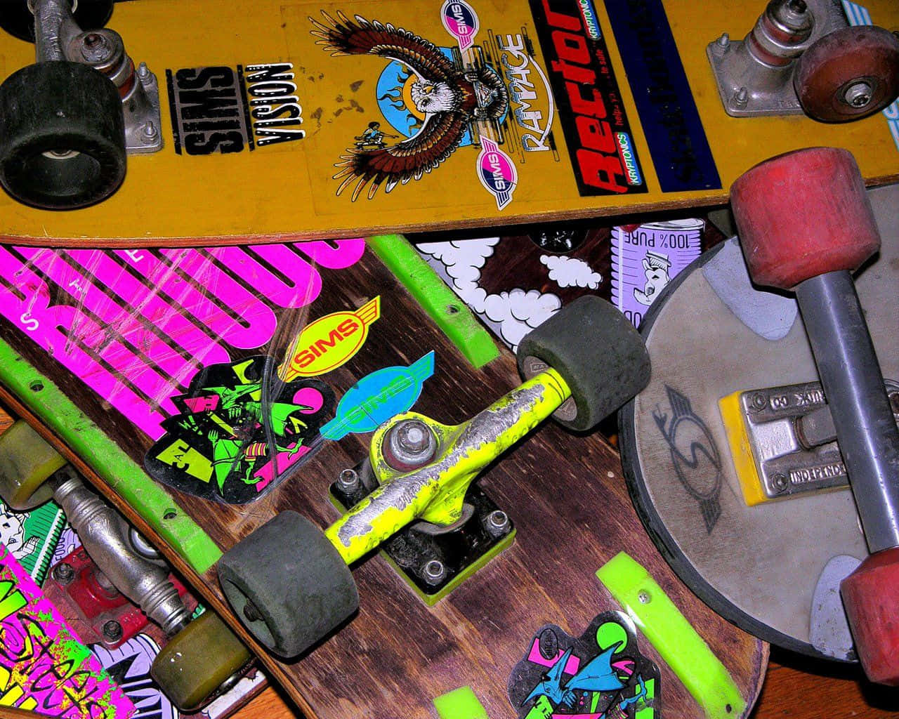 Retro Skateboard Pile Wallpaper