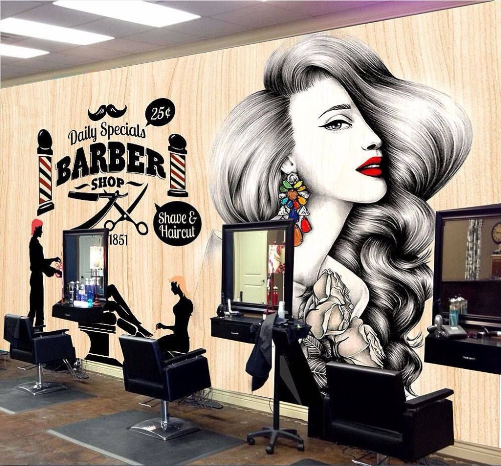 Retro-style Hair Salon Barbershop Wallpaper