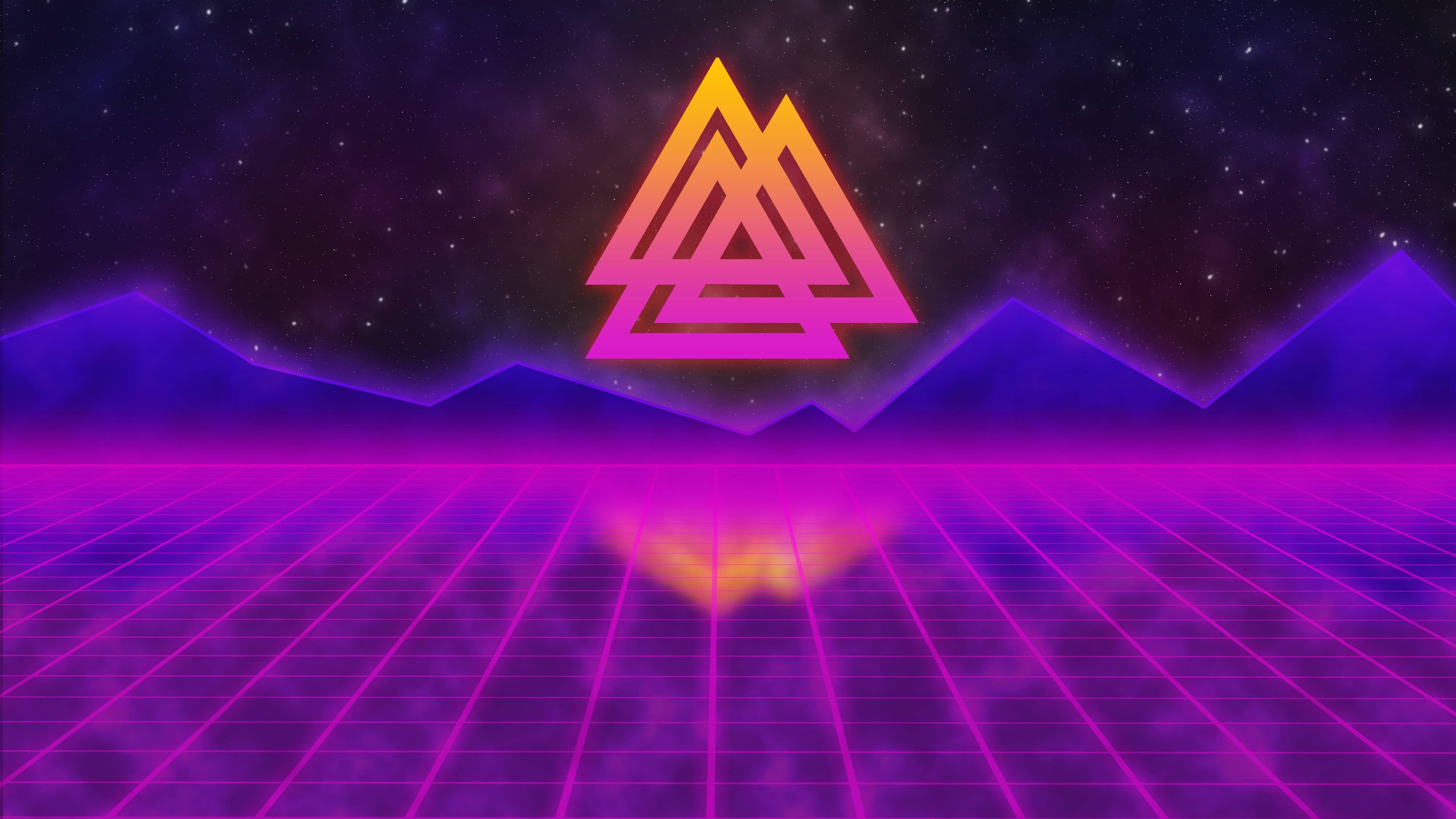 Retrowave Neon Landscape Triangles 4k Wallpaper