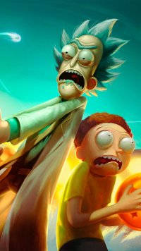 Rick And Morty Battling Enemies Iphone Wallpaper