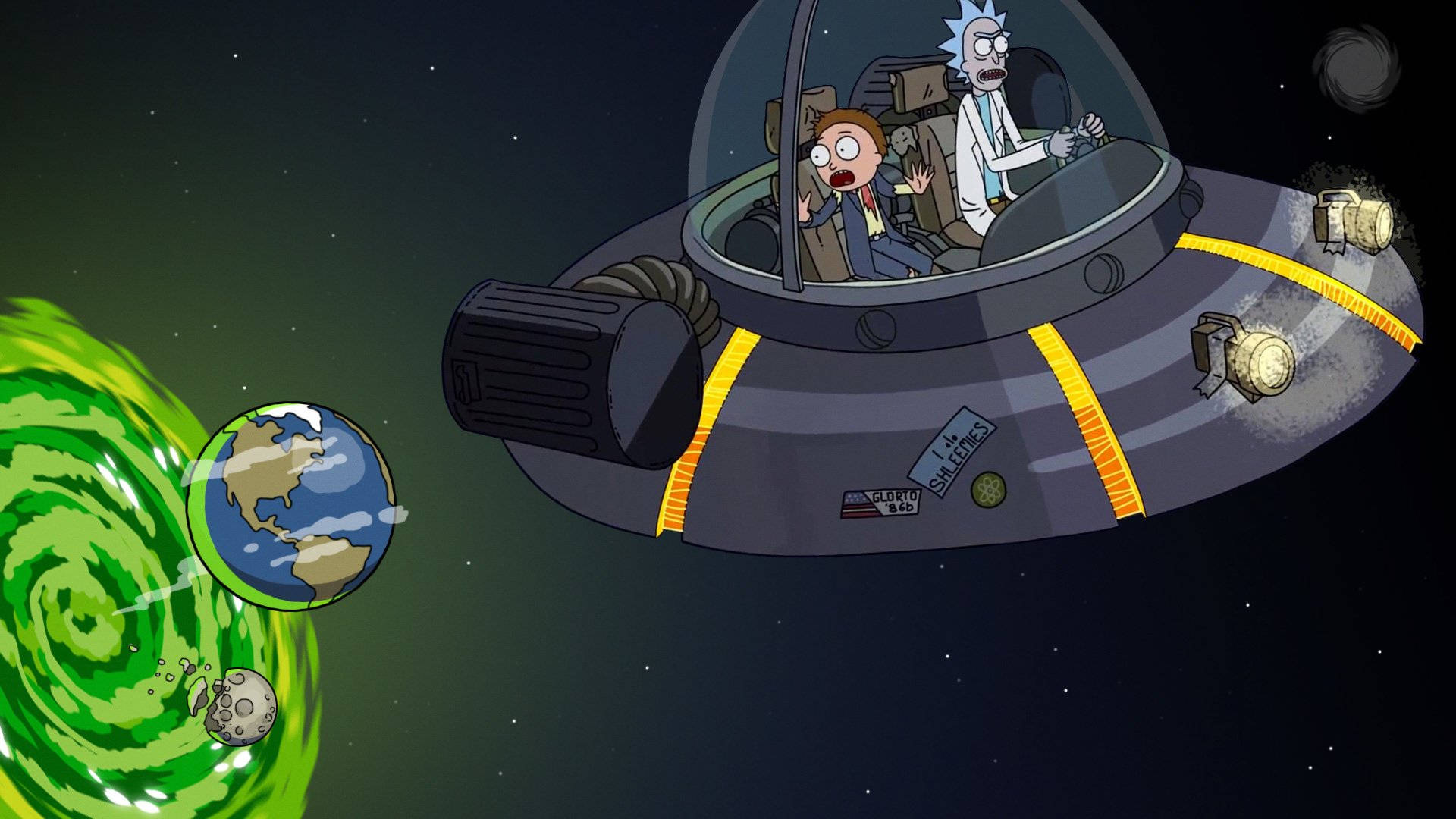 Rick And Morty Earth And Space Wallpaper