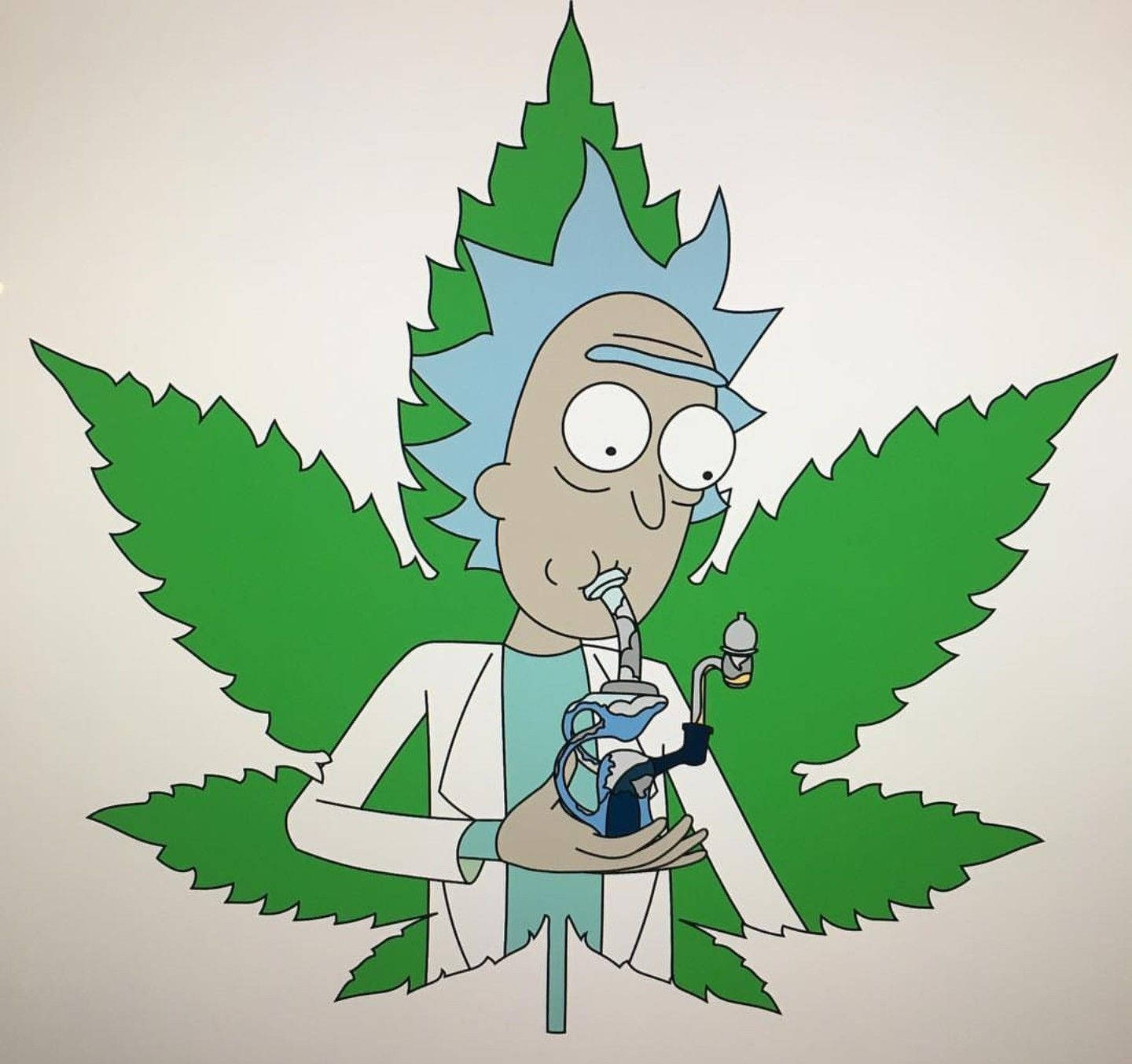 Rick And Morty Enjoying Their Inter-dimensional Adventures Surrounded By Marijuana Leaves. Wallpaper