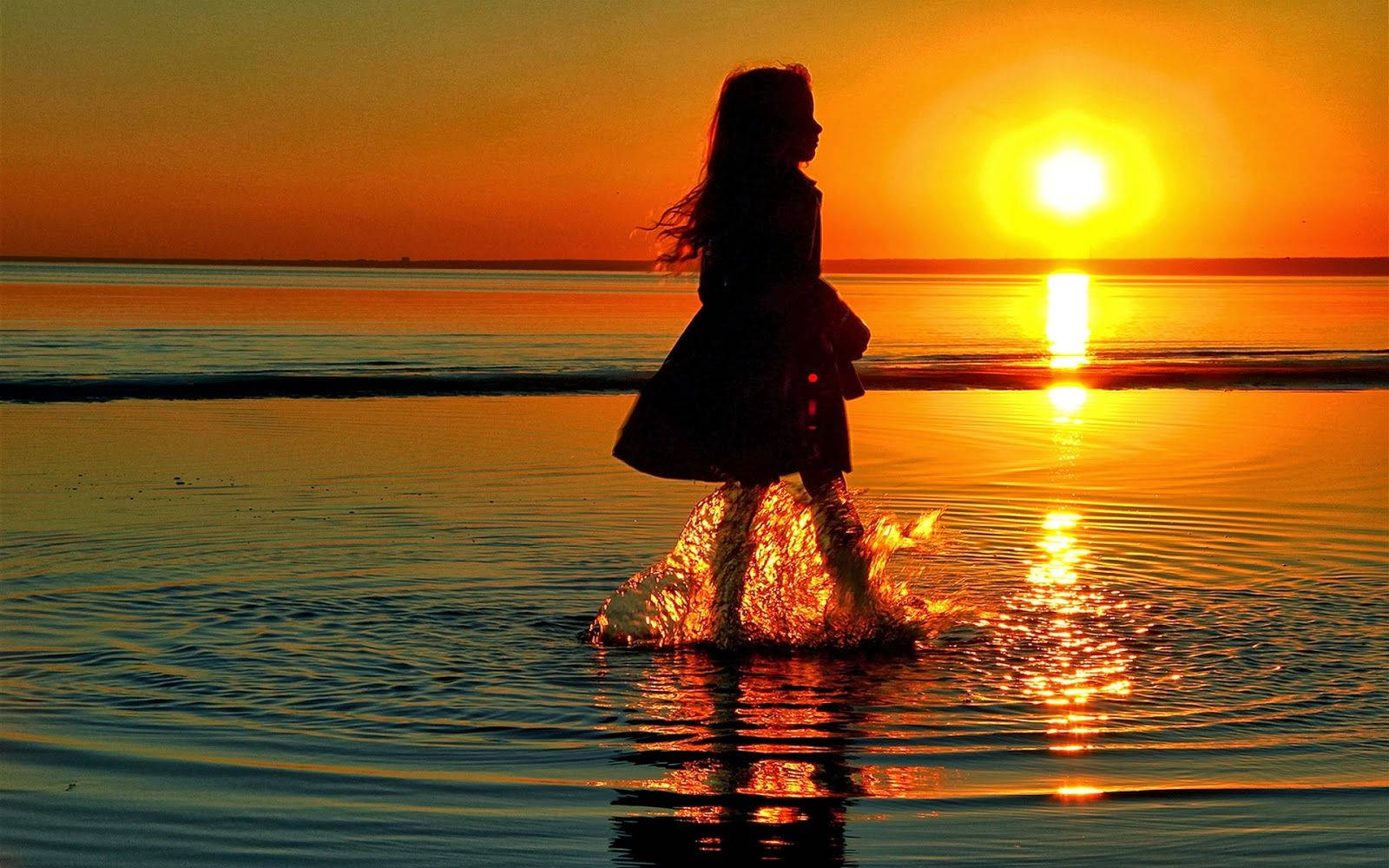 Rising Sun With Young Girl Wallpaper