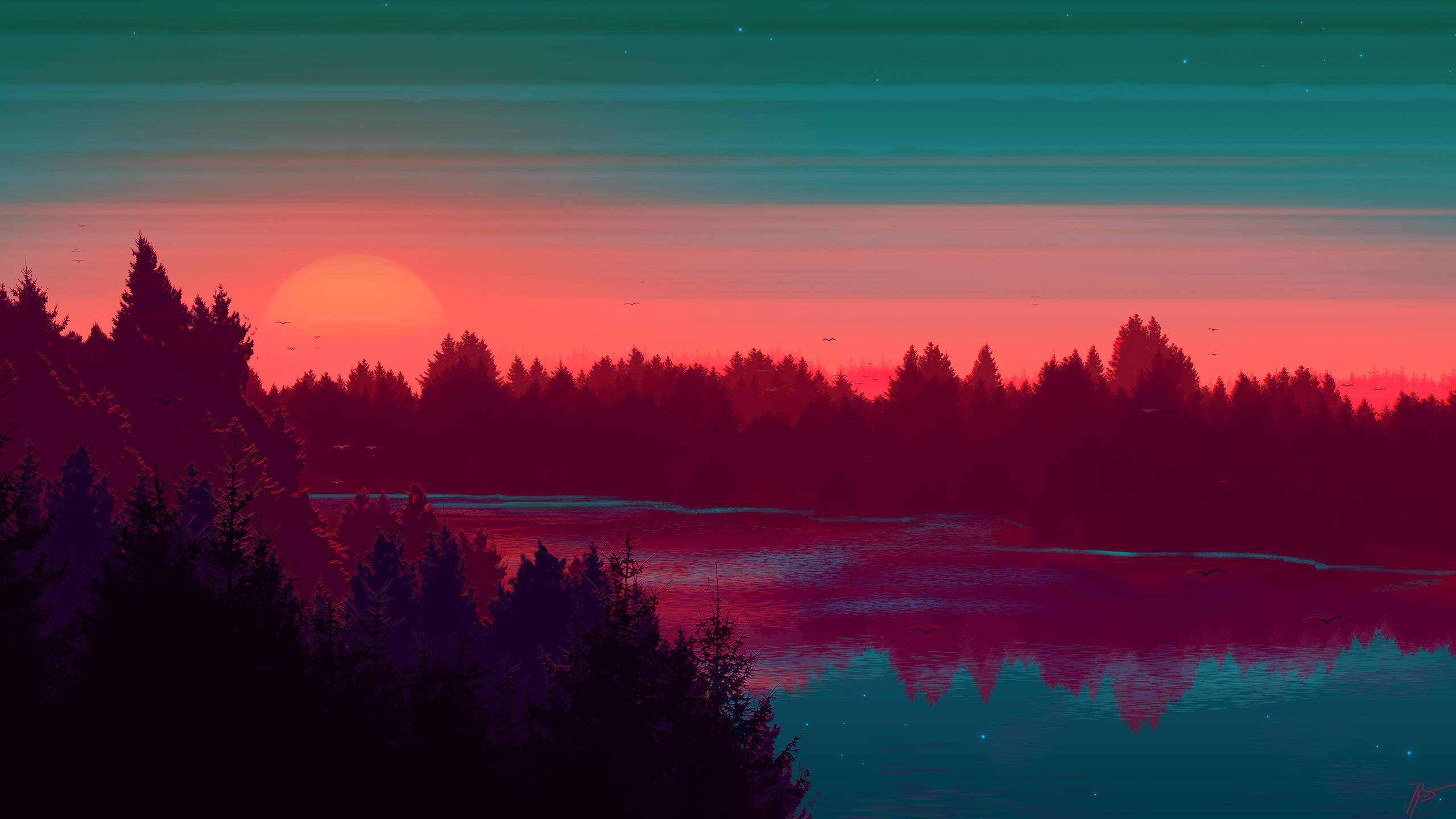 River Sunset Digital Artwork Pretty Landscape Wallpaper