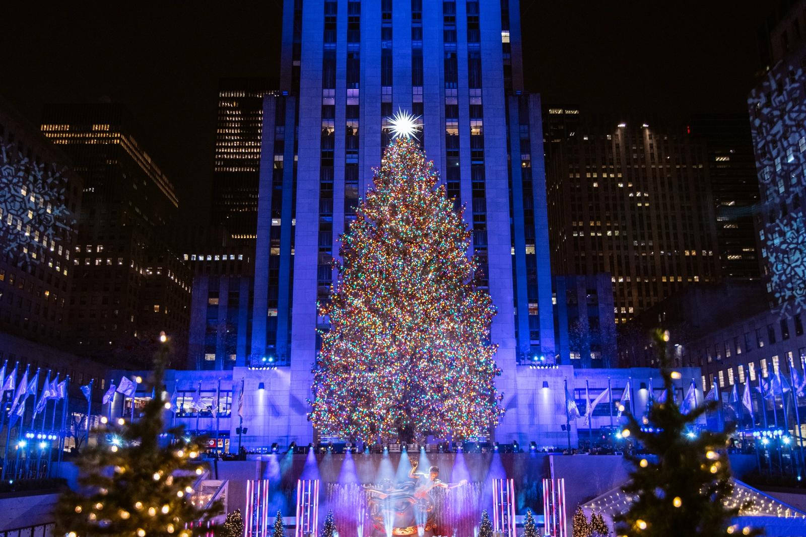 Rockefeller Center Blue Lights Wallpaper