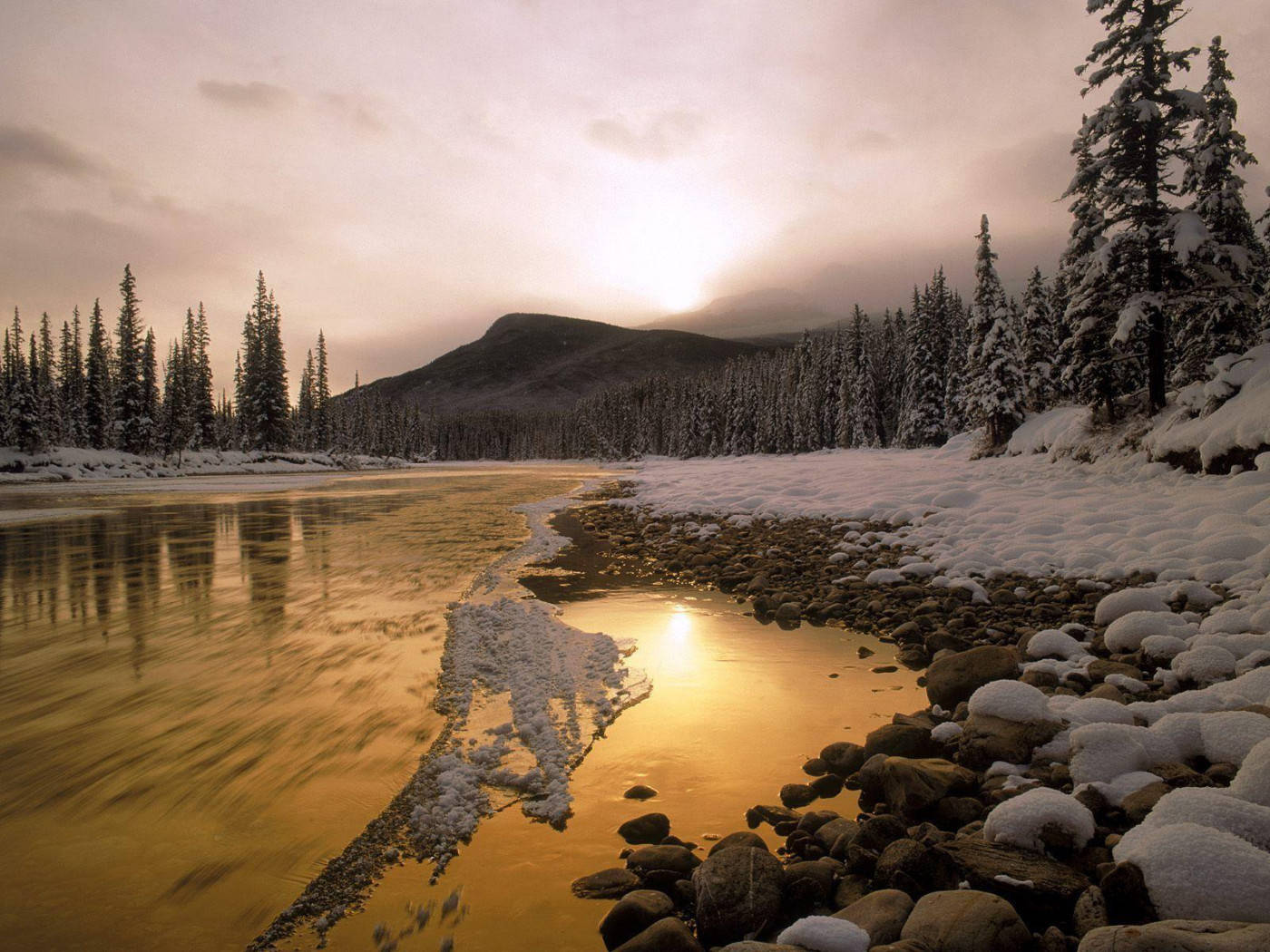 Rocky Mountain With Snow-covered Rocks Surrounding Lake Wallpaper