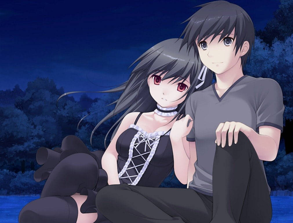 Romantic Anime Couples Black Clothes Wallpaper