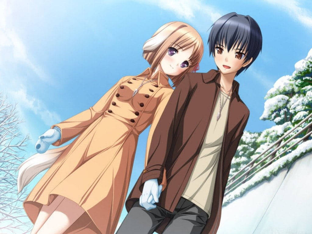Romantic Anime Couples Holding Hands Winter Wallpaper