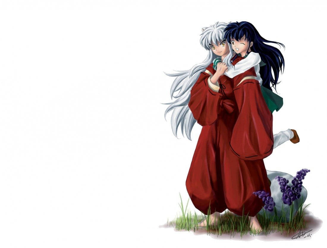Romantic Anime Couples Kagome Winking Wallpaper