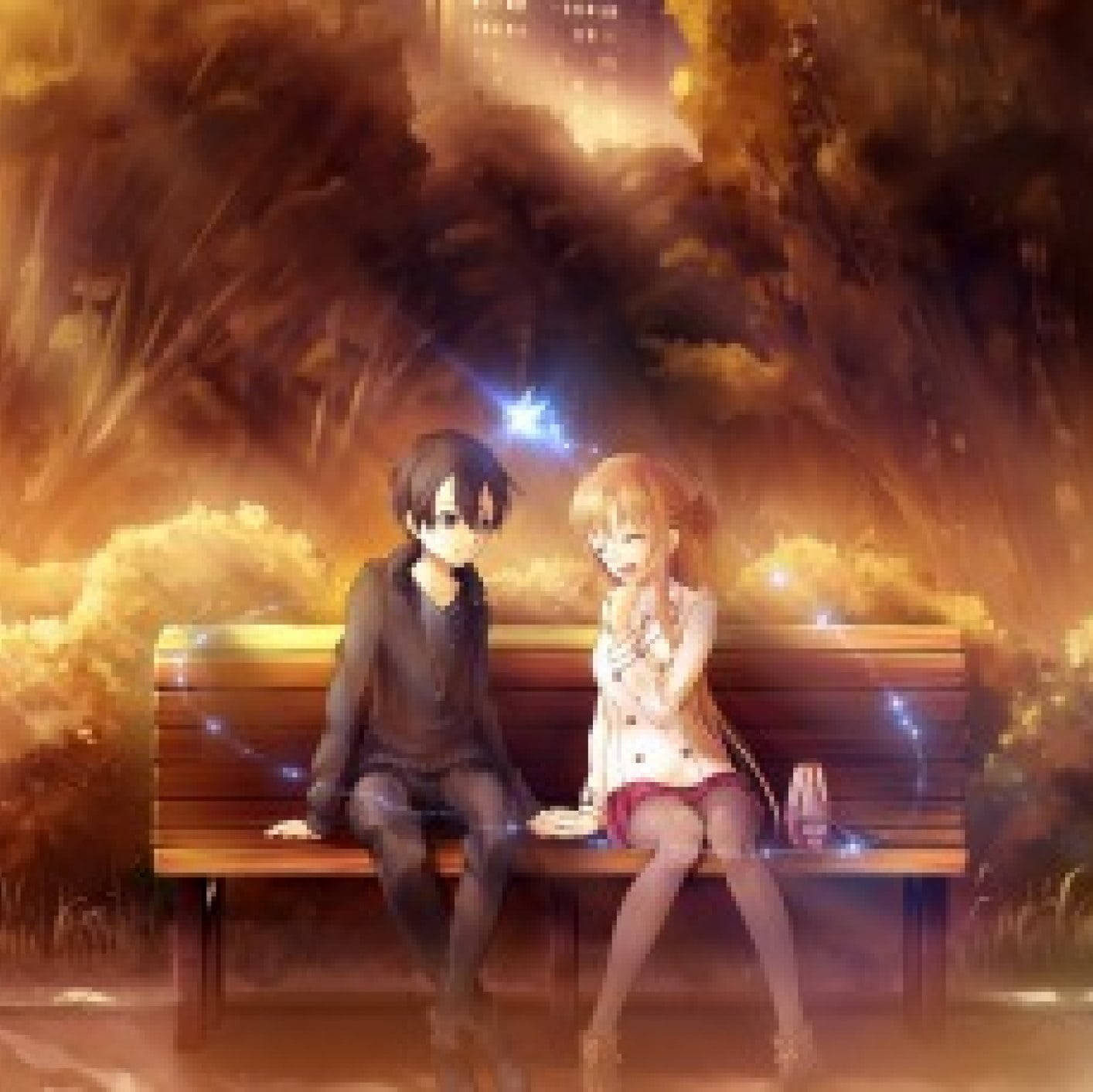 Romantic Anime Couples Kirito Asuna Bench Wallpaper