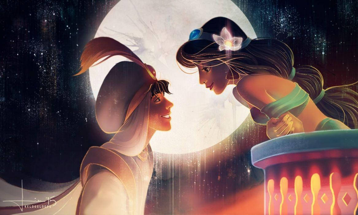 Romantic Disney Couple With The Moon Wallpaper