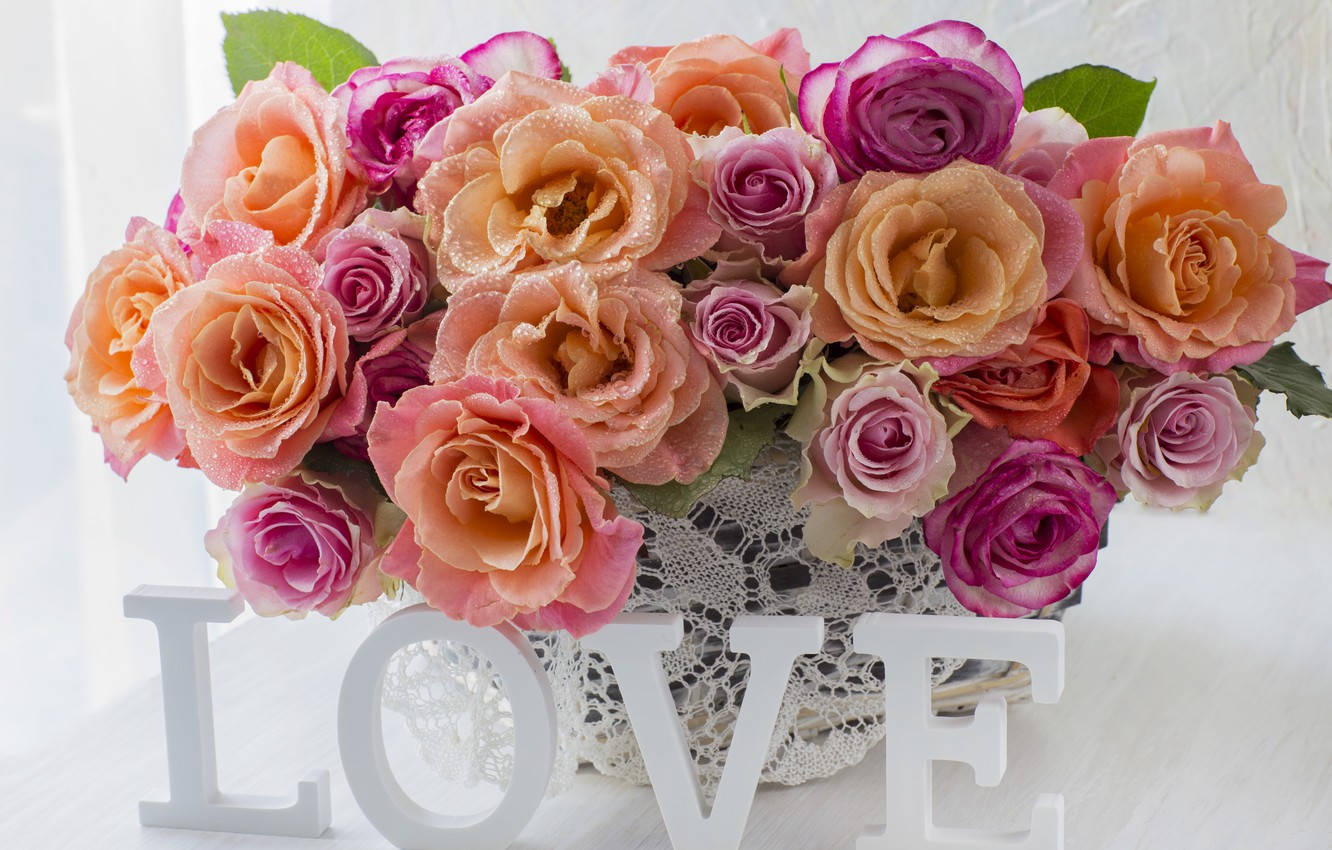 Romantic Love Flowers Pastel Roses Wallpaper