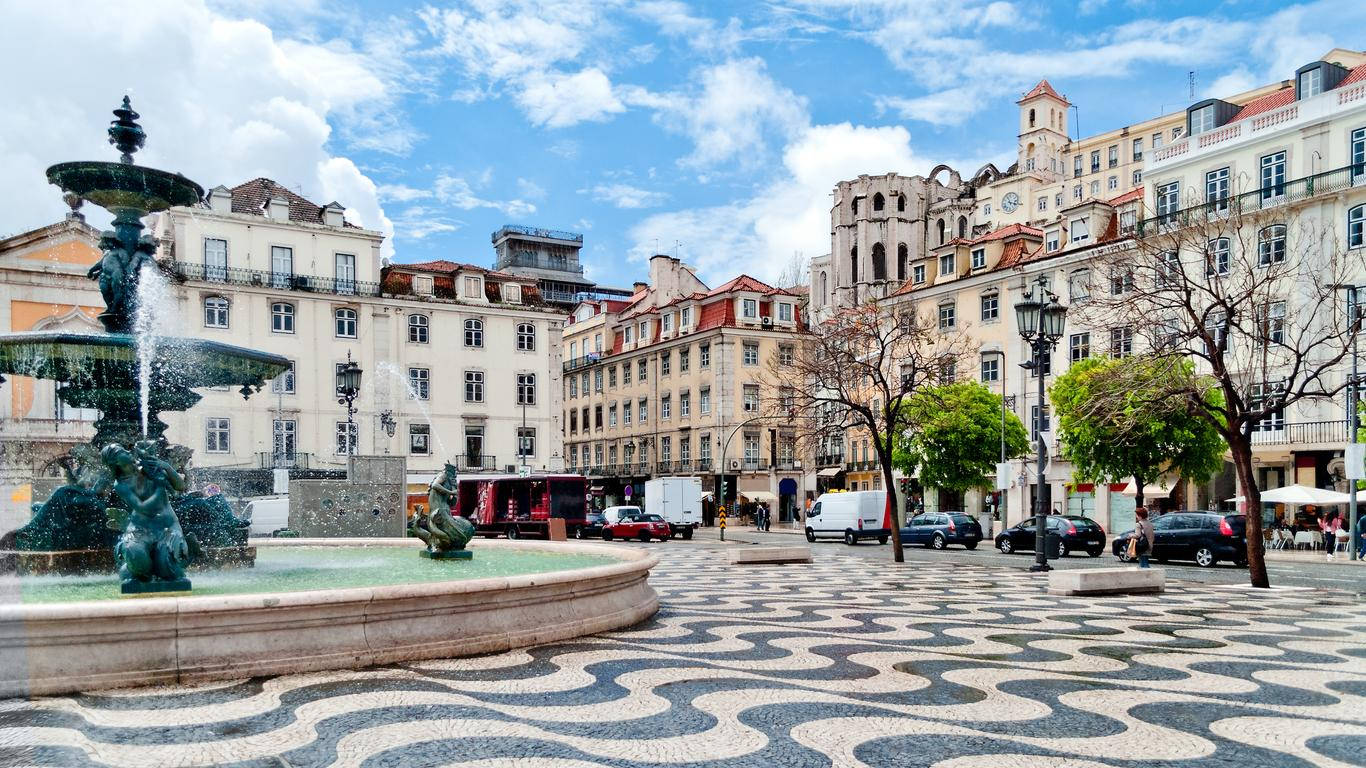 Rossio Square Daytime In Lisbon Wallpaper