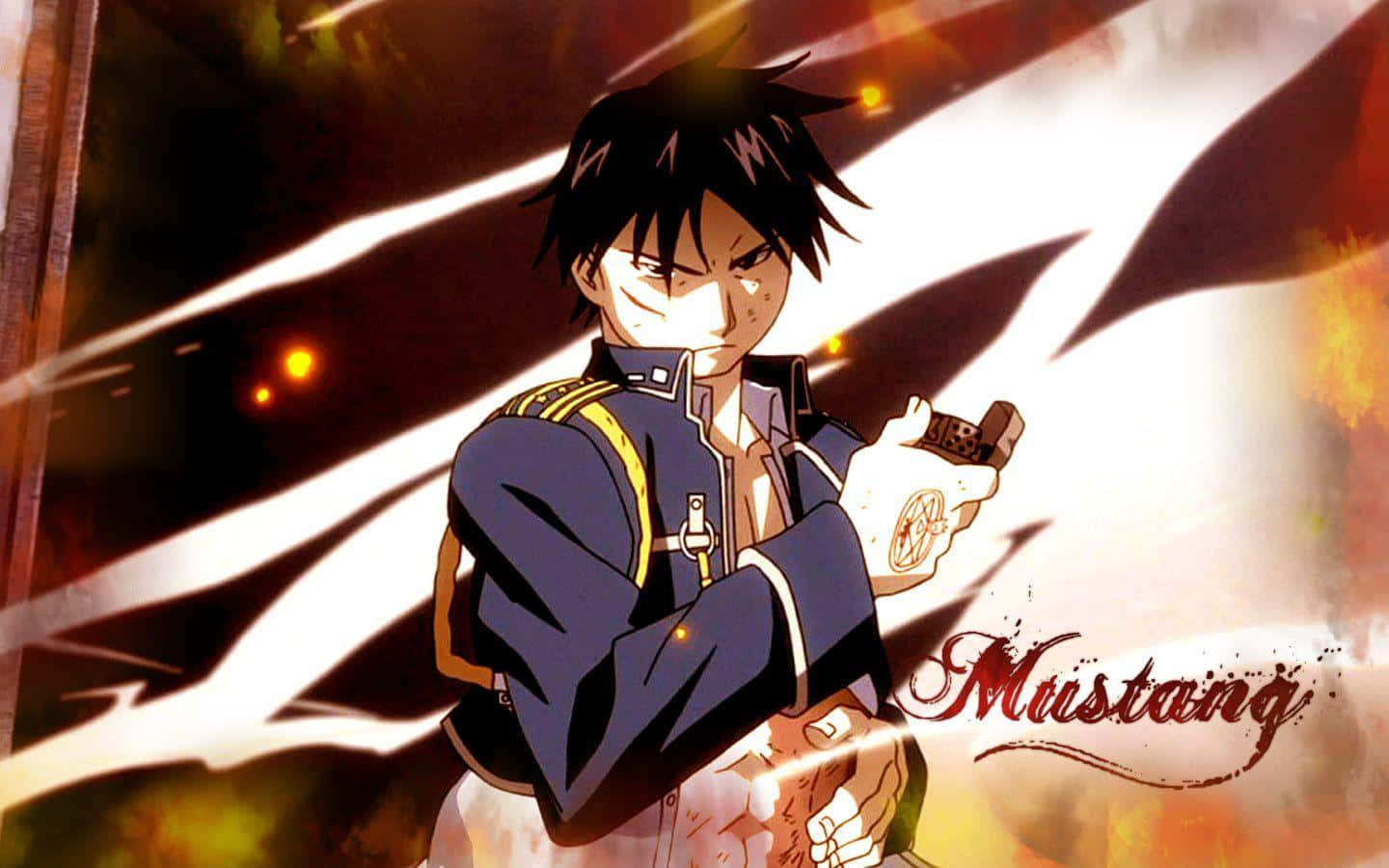 Roy Mustang Unleashes His Alchemy Powers Wallpaper