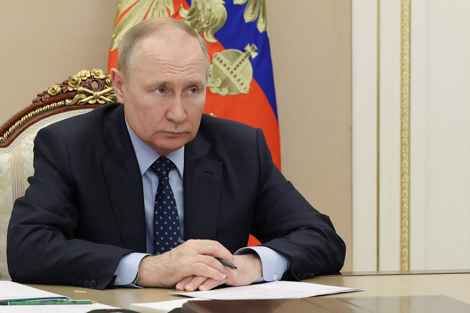 Russian President, Vladimir Putin, Engaged In A Conference Wallpaper