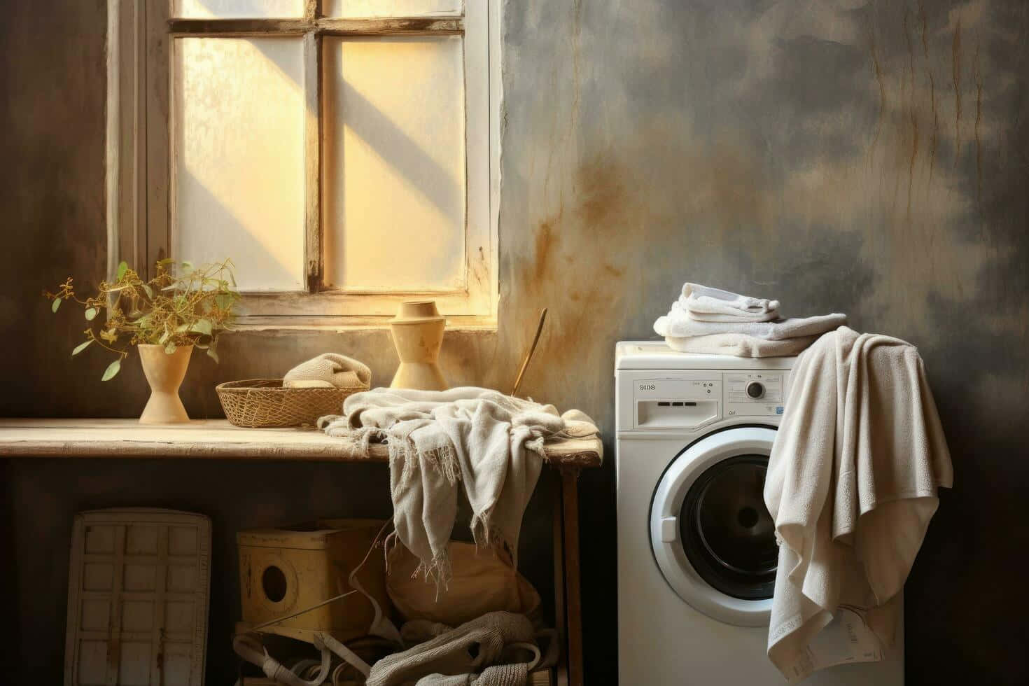 Rustic Laundry Roomwith Washing Machine Wallpaper