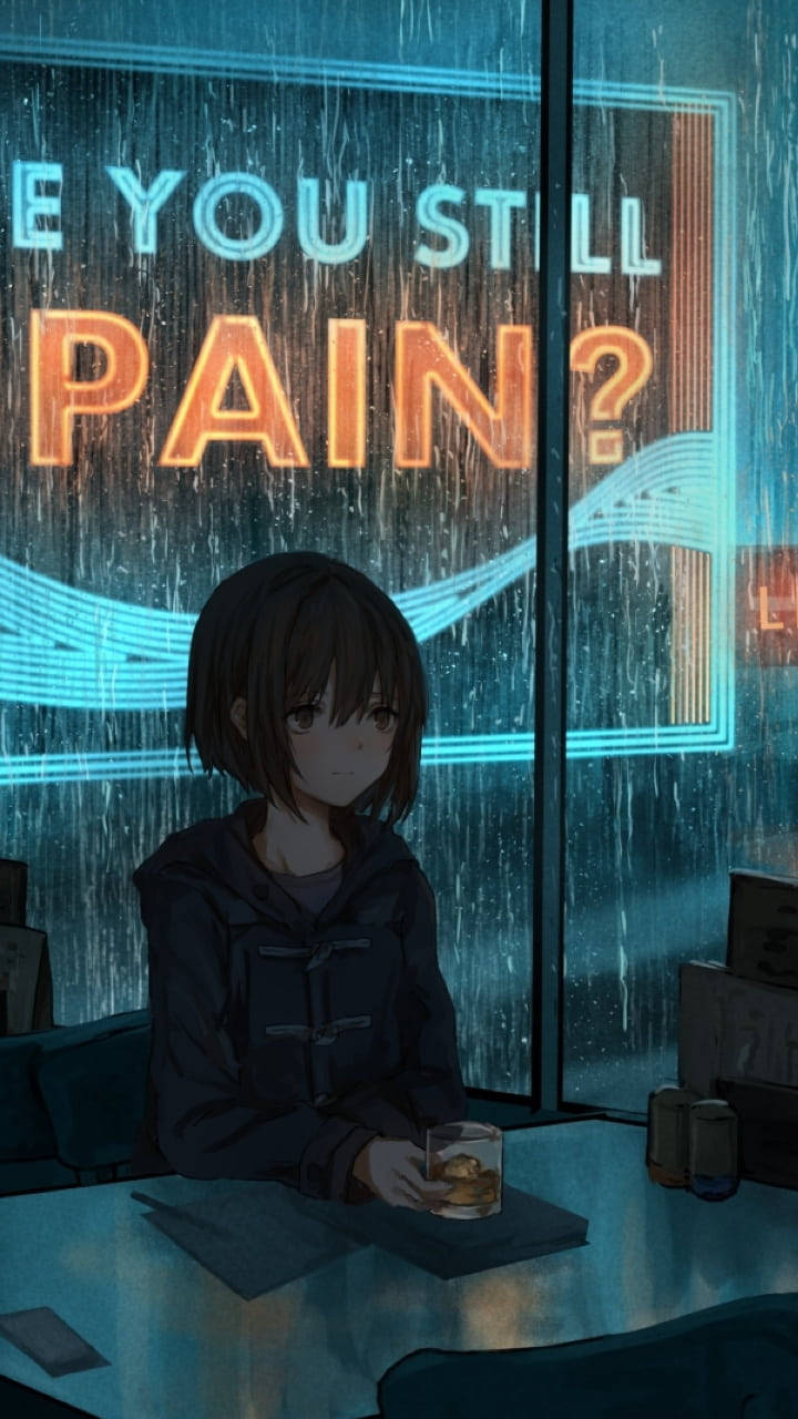 Sad Aesthetic Anime Girl In Diner Wallpaper