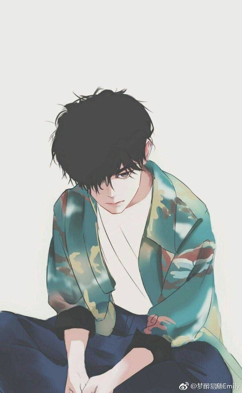 Sad Anime In Camouflage Jacket Aesthetic Wallpaper