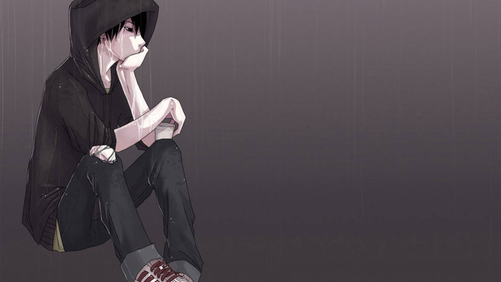 Sad Boy Anime Black Hoody Wallpaper