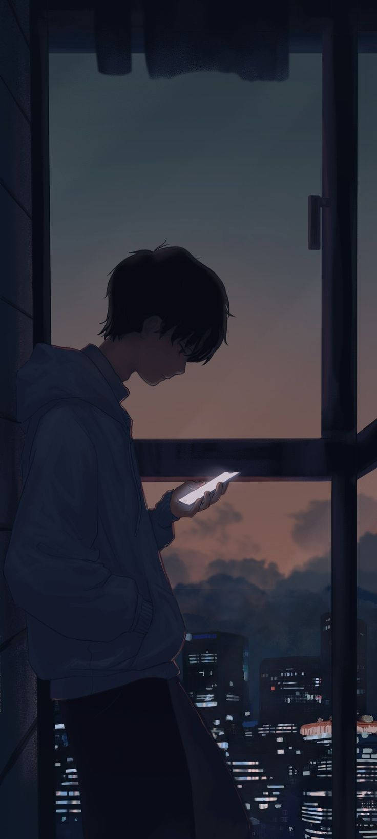 Sad Boy Anime City Lights Wallpaper