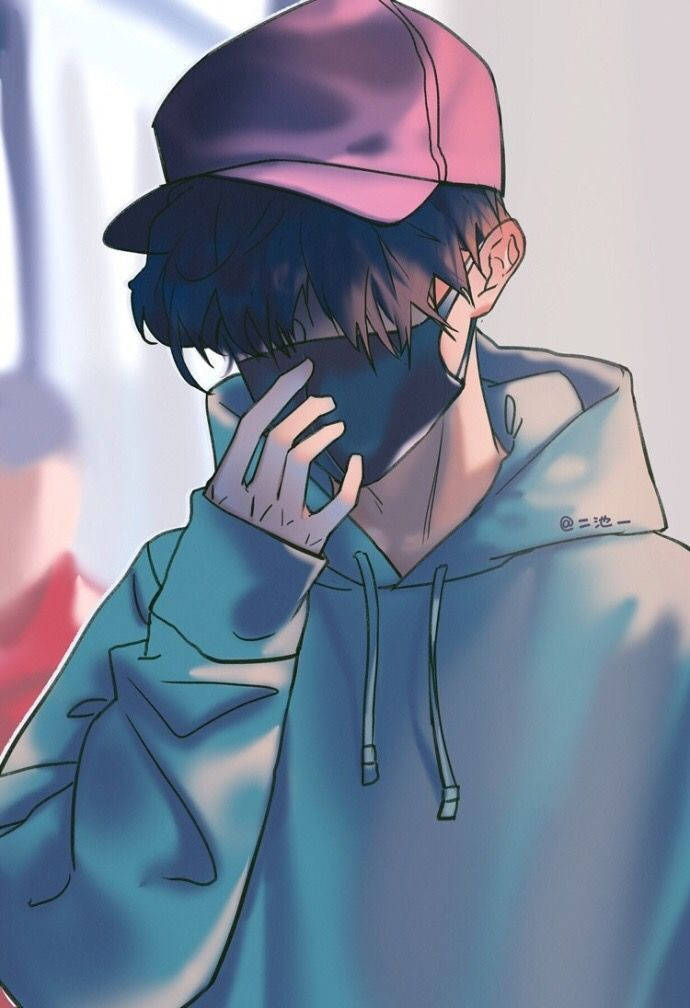 Sad Boy Anime Pink Cap Wallpaper