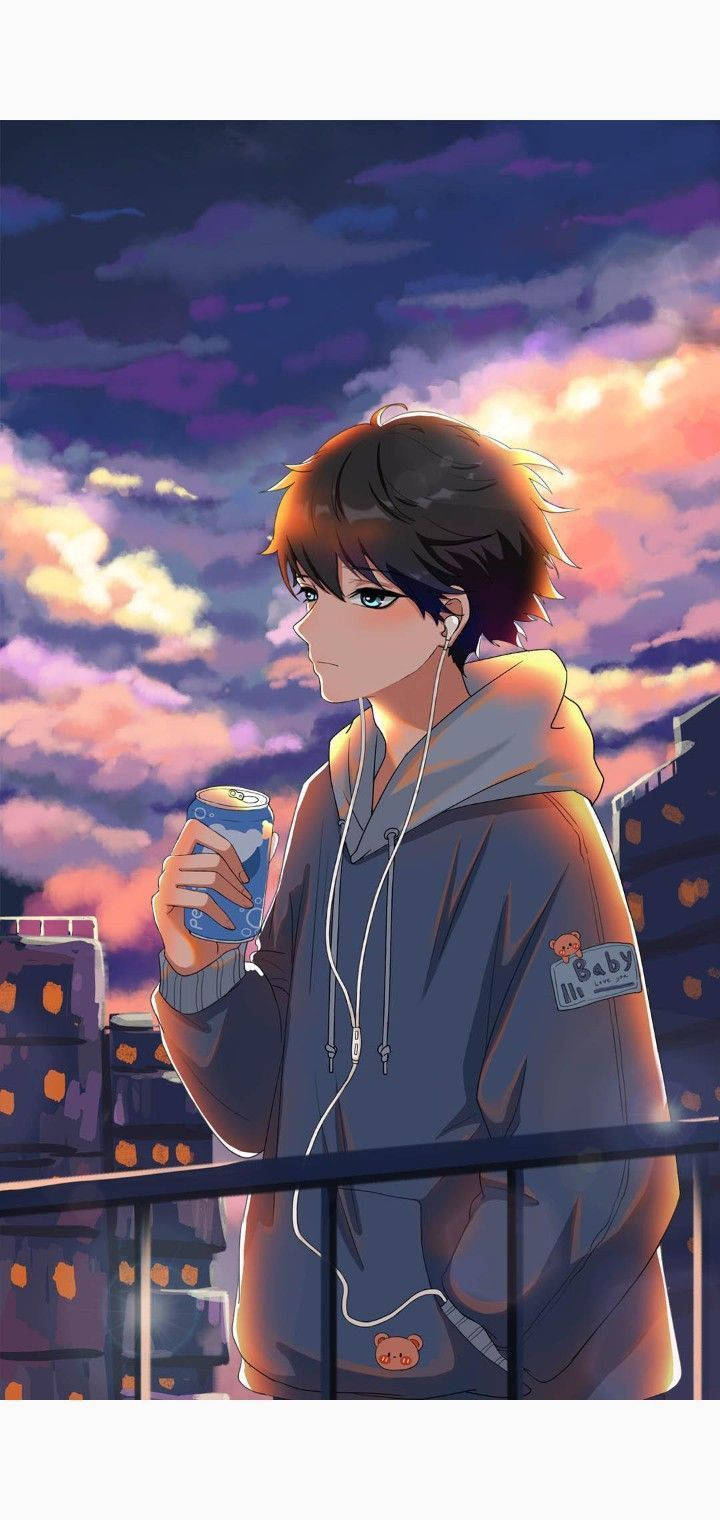 Sad Boy Anime Purple Sky Wallpaper