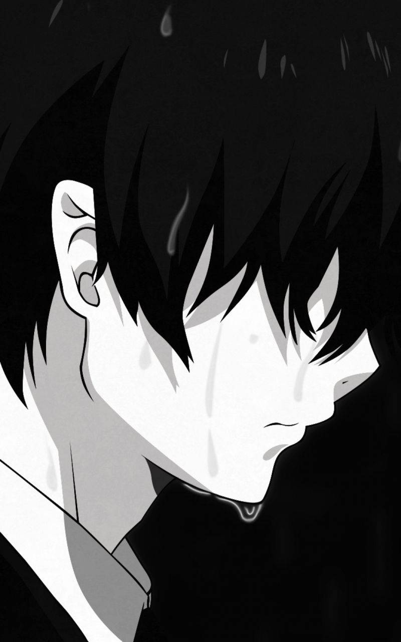 Sad Crying Boy Anime Black And White Iphone Wallpaper