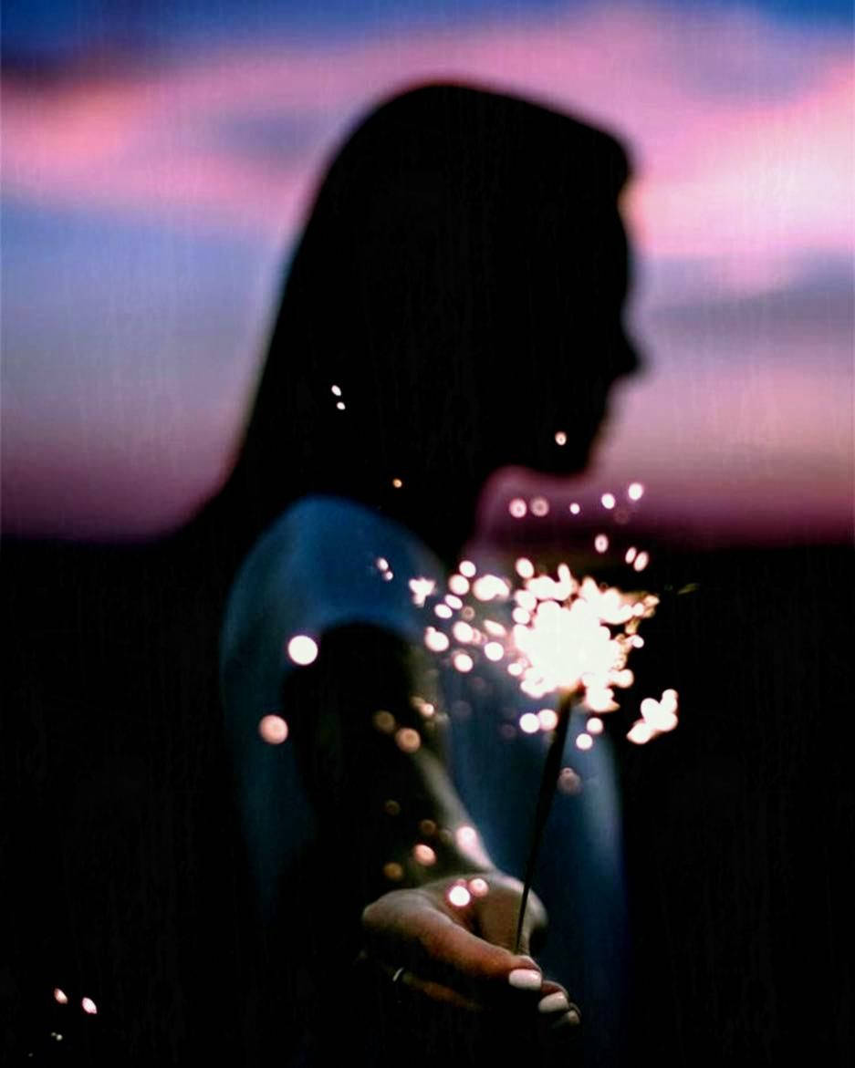 Sad Girl Aesthetic Woman With Sparklers Wallpaper