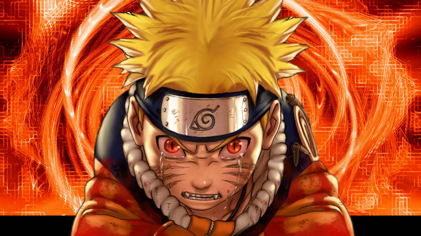 Sad Naruto Crying Fiery Orange Background Wallpaper