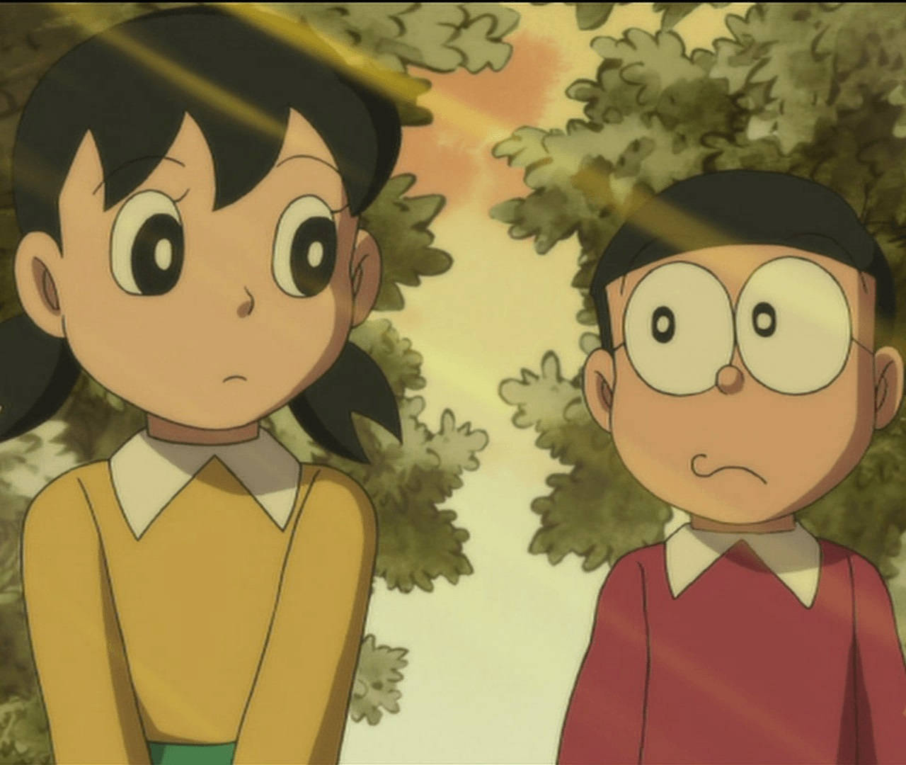 Sad Nobita And Shizuka Looking Wallpaper