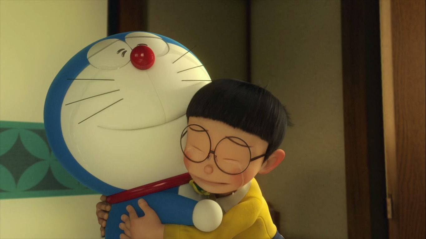 Sad Nobita Hugging Doraemon Wallpaper